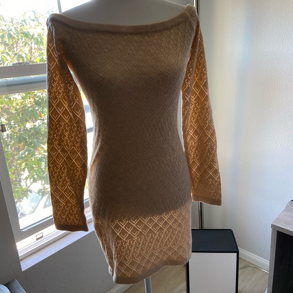 Off white fitted Off the shoulder dress